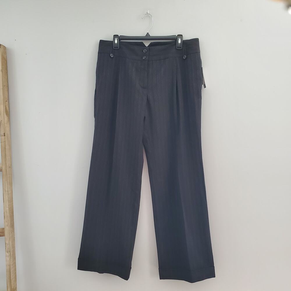 AB Studio Stretch Black Striped Wide Leg Cuffed Pants Size 12